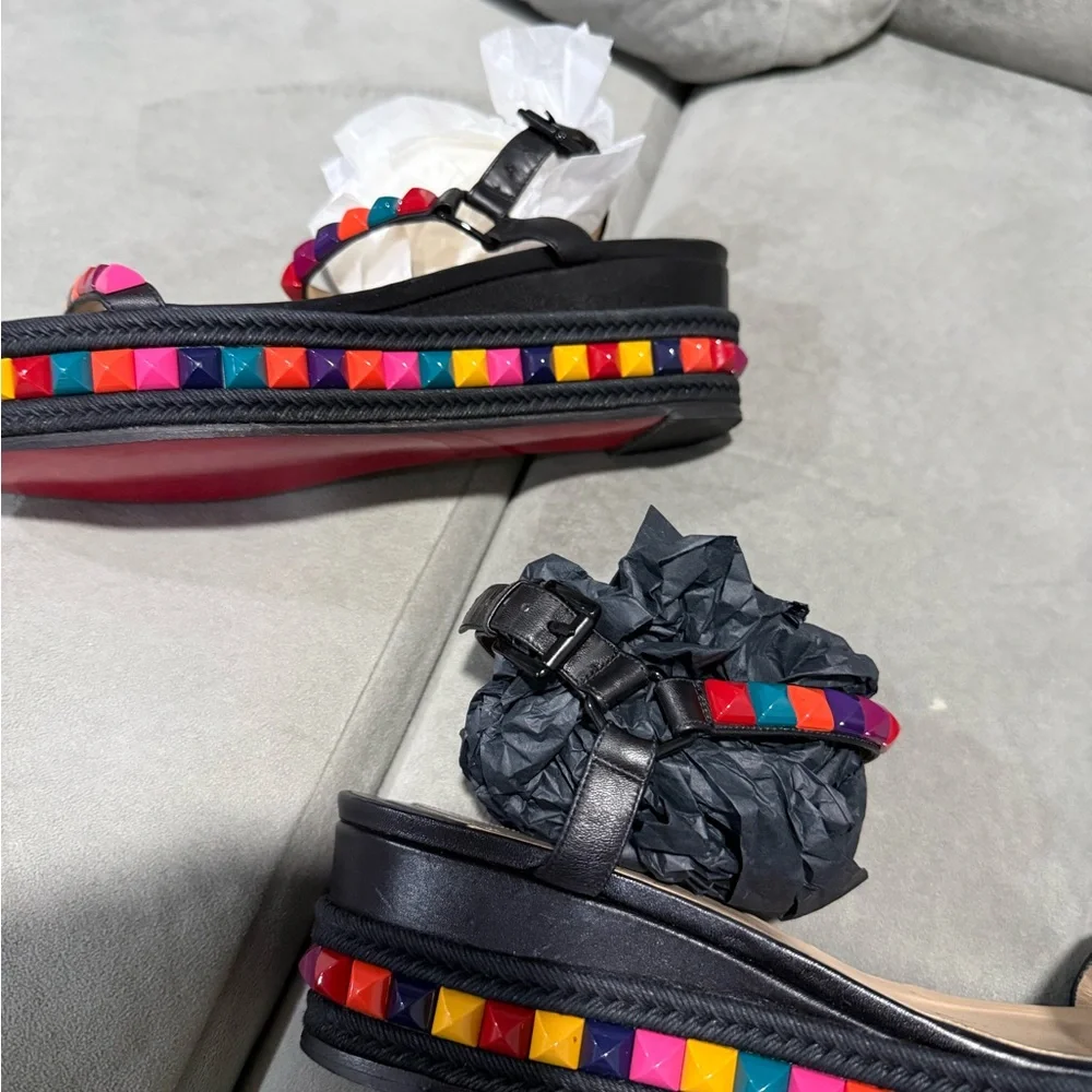 Christian Louboutin Black Ankle-Strap Sandals with Multicolor Studs - Picture 4 of 5